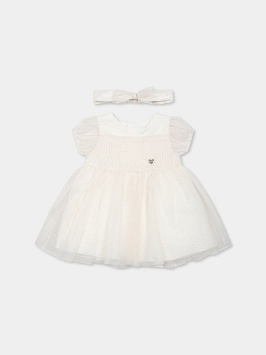 Vestito avorio per neonata con dettagli dorati e patch,Mayoral,1902 019