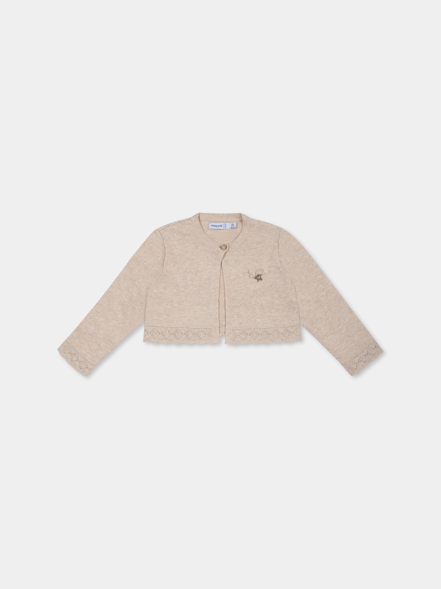 Cardigan crop beige per neonata con stella,Mayoral,302 036