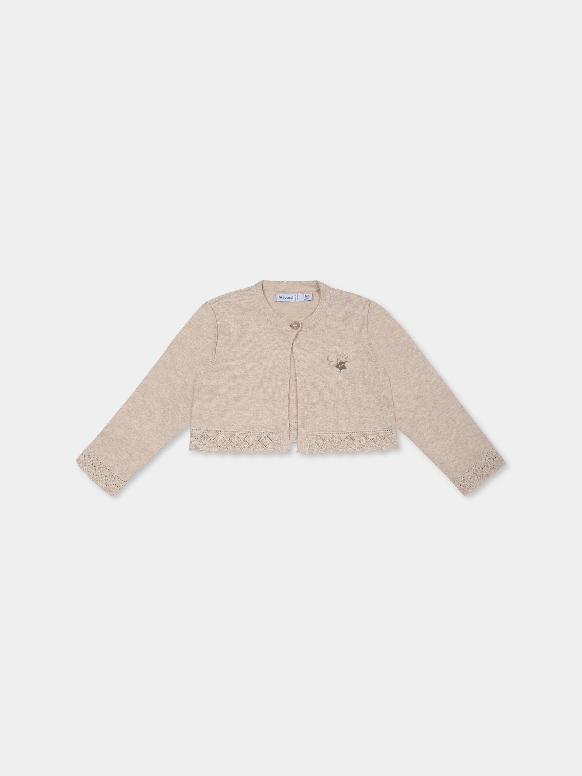 Cardigan crop beige per neonata con stella,Mayoral,302 036