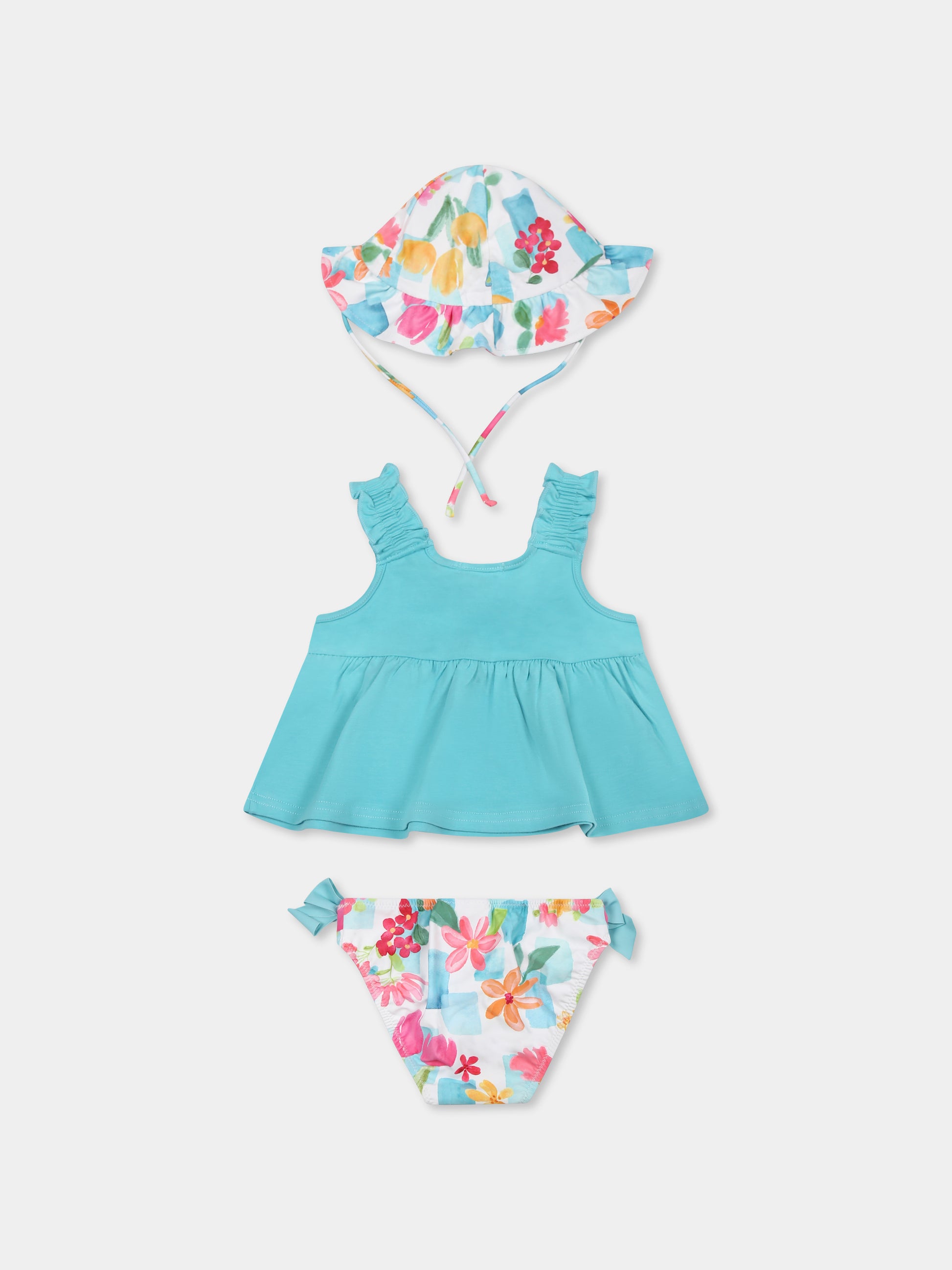 Bikini azzurro per neonata con fiori,Mayoral,1641 071