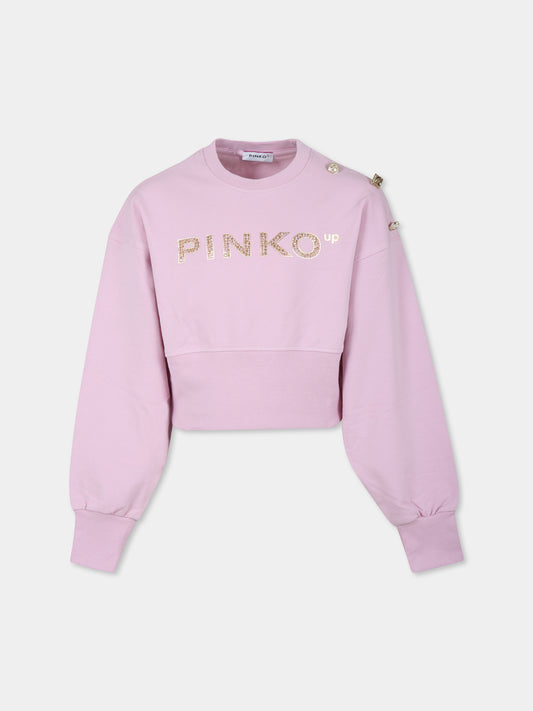 Felpa crop rosa per bambina con logo,Pinko,S4PIJGSW198 042