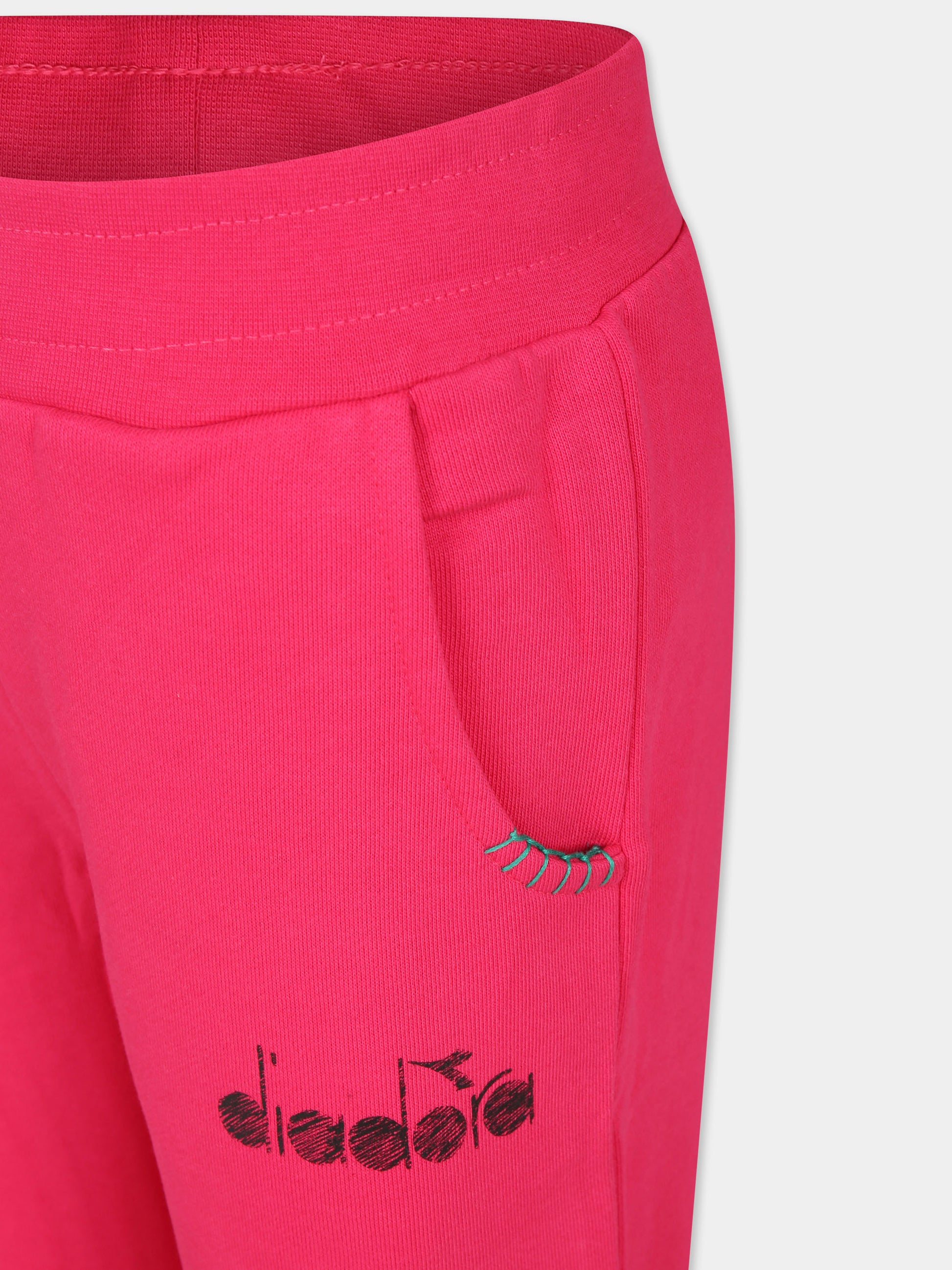 Pantaloni fucsia per bambina con logo,Diadora Kids,F3DIBGFP157 044