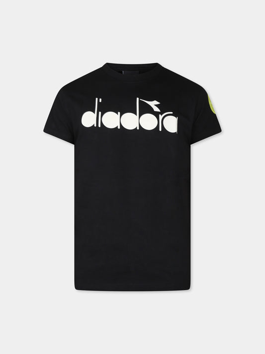 T-shirt nera per bambino con logo,Diadora Kids,F3DIJBTH005 110