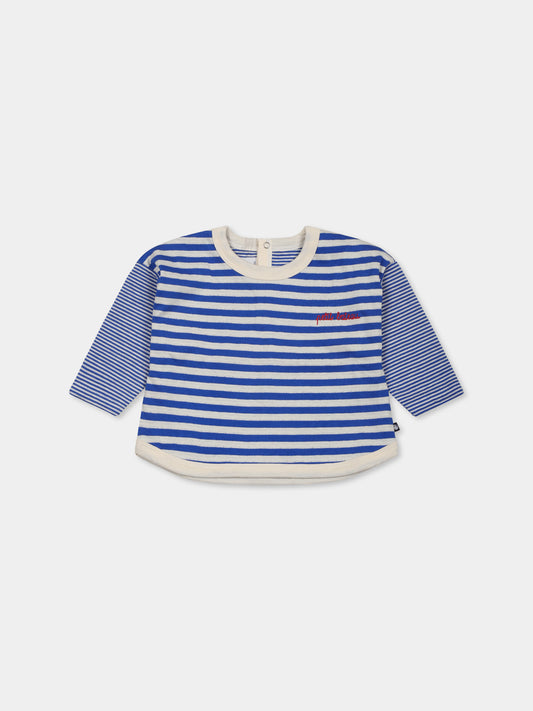 T-shirt azzzurra per neonati con logo,Petit Bateau,A0CW9 PERSE/AVALANCHE 02