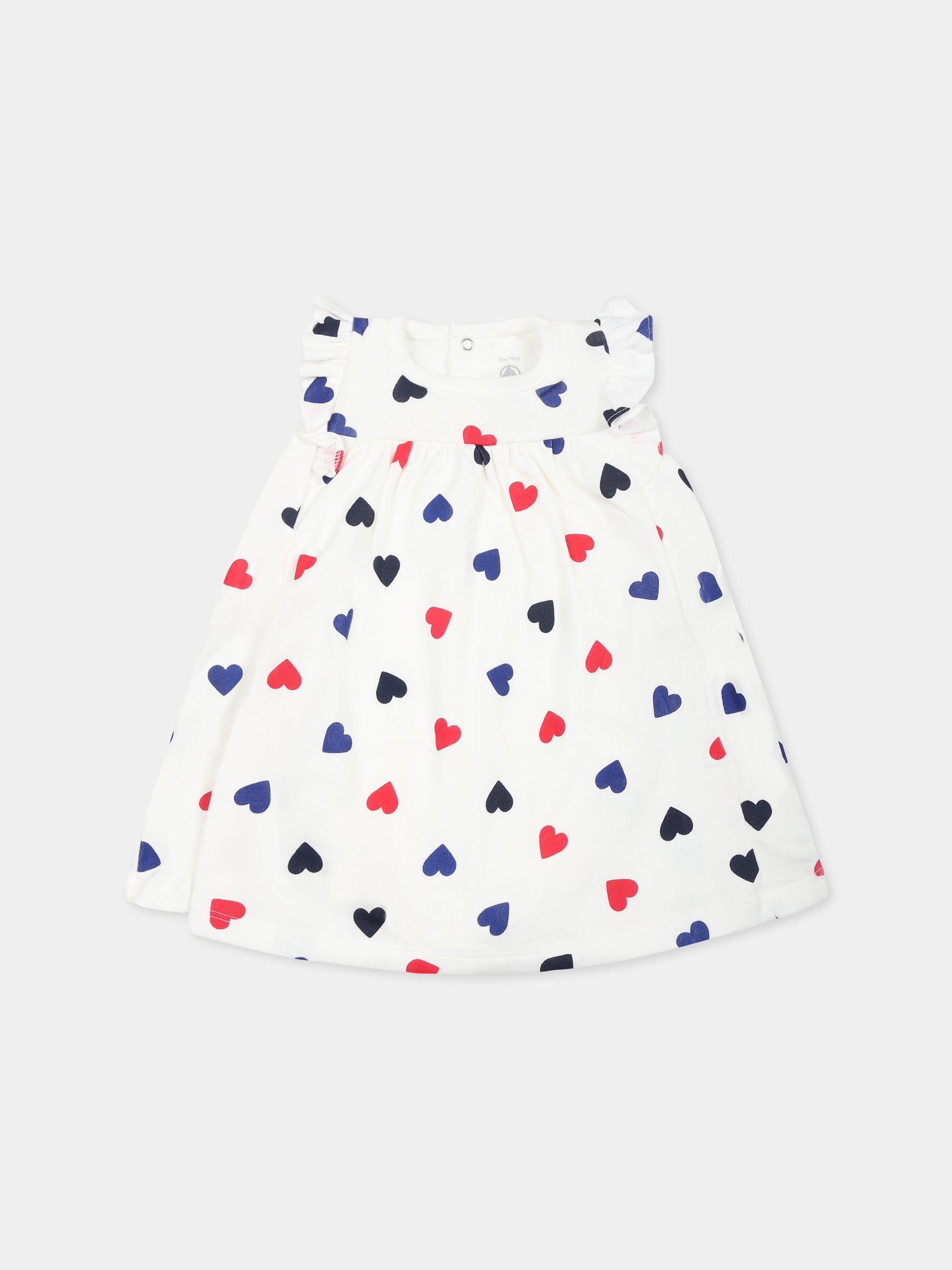 Vestito bianco per neonata con cuori,Petit Bateau,A0CH1 MARSHMALLOW/MULTICO 01