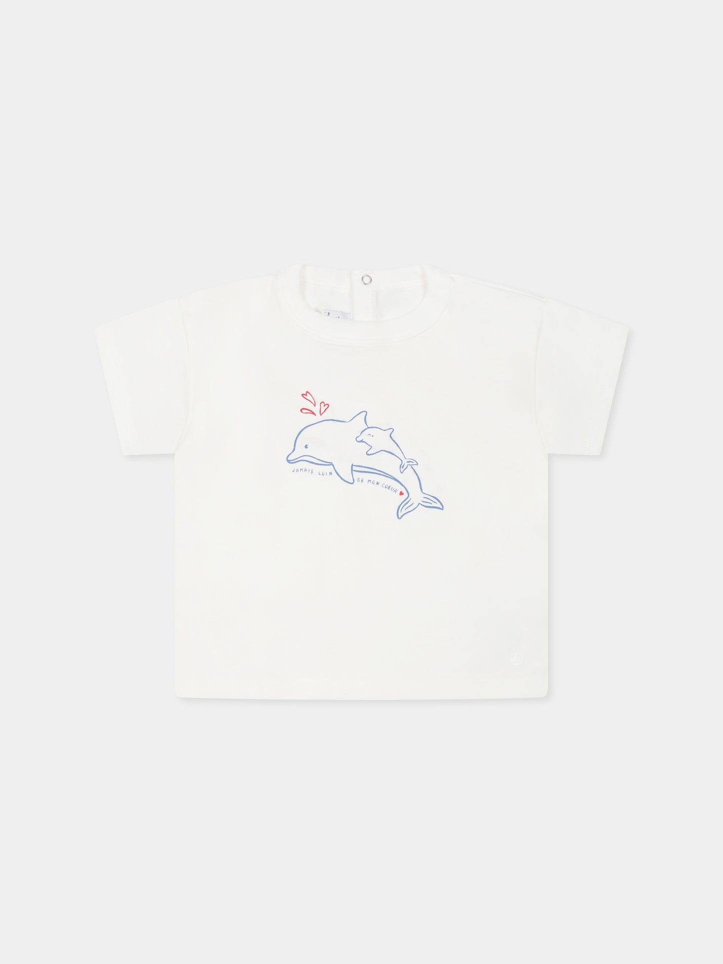 T-shirt bianca per neonato con delfini,Petit Bateau,A0CWB MARSHMALLOW 02