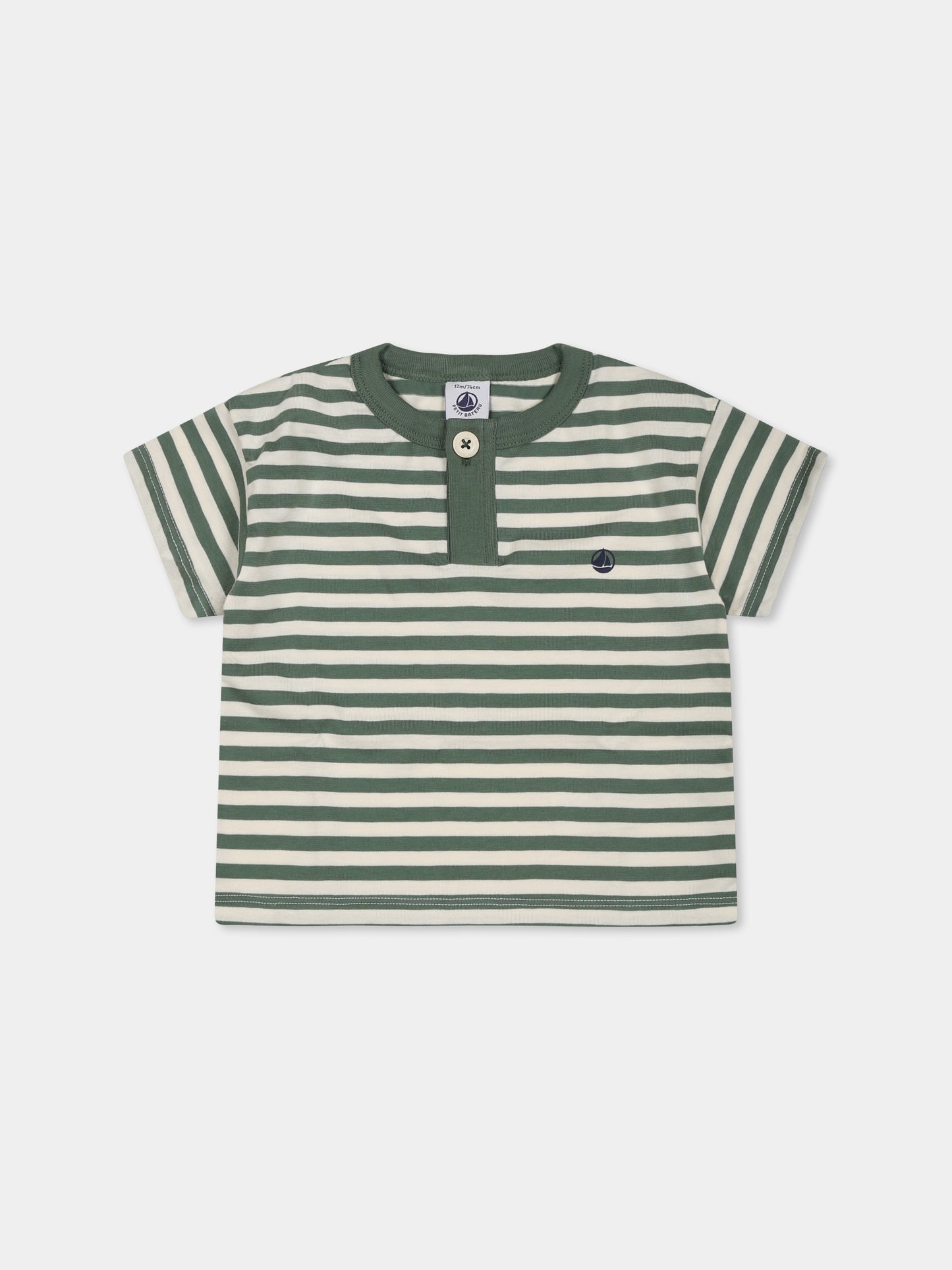 T-shirt verde per neonato,Petit Bateau,A0CWD PALMERAIE/AVALANCHE 01