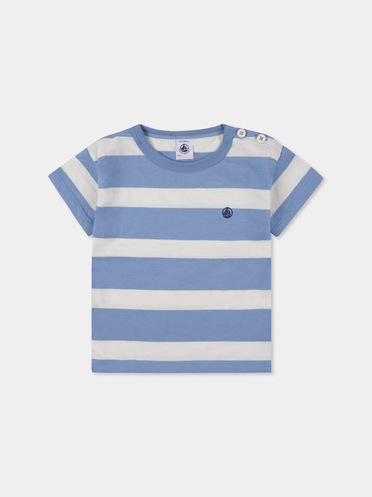 T-shirt celeste per neonato con logo,Petit Bateau,A0CWG ALASKA/AVALANCHE 01