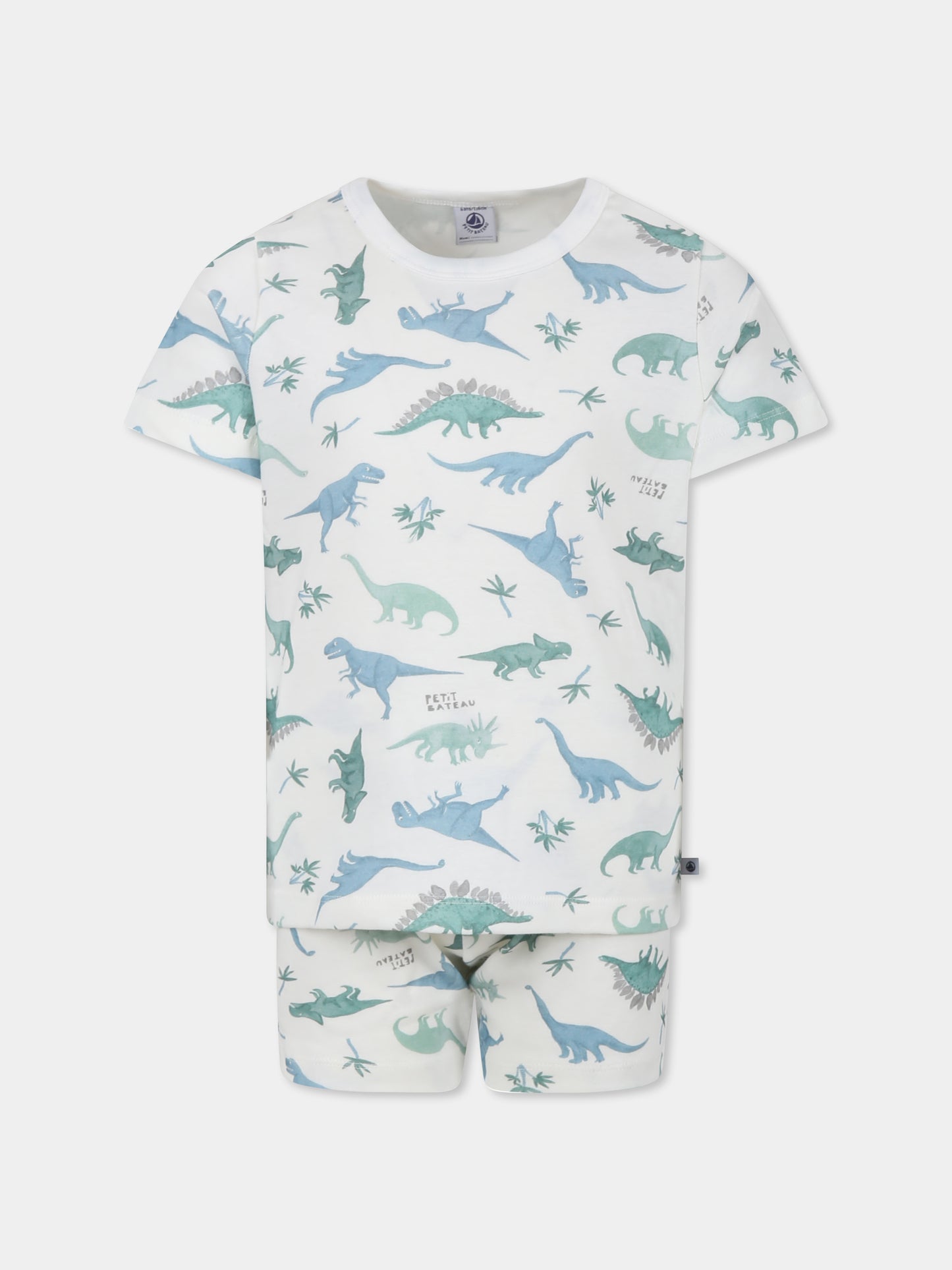 Pigiama bianco per bambino con dinosauri,Petit Bateau,A0CTL MARSHMALLOW/MULTICO 01