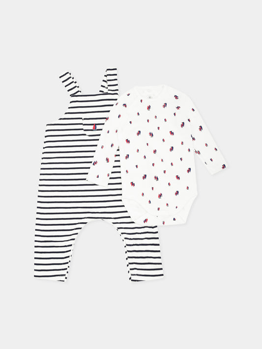 Completo multicolor per neonati con barca a vela,Petit Bateau,A0BBZ MARSHMALLOW/SMOKING 01