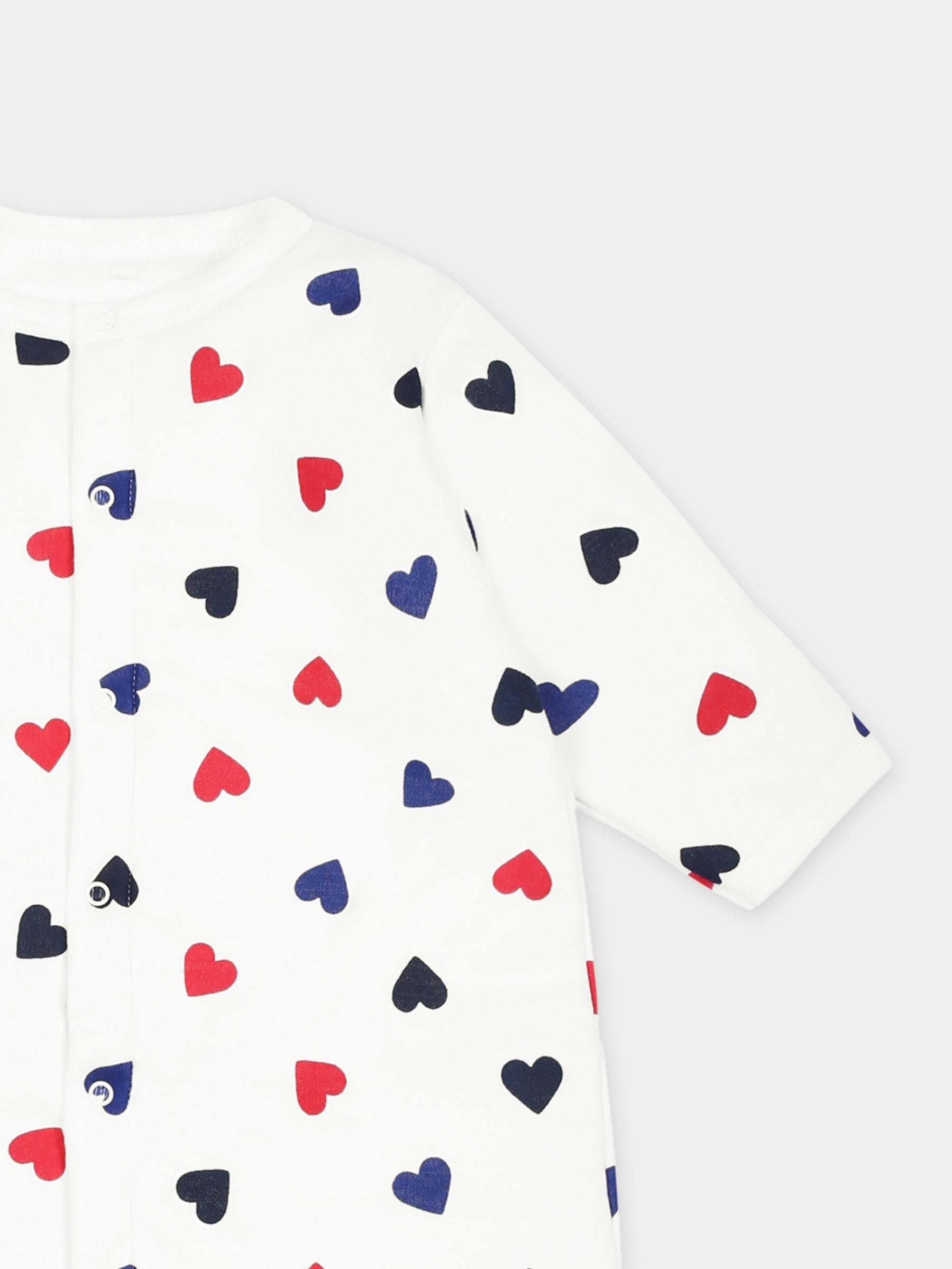 Tutina bianca per neonati con cuori all over,Petit Bateau,A0BKG MARSHMALLOW/MULTICO 01