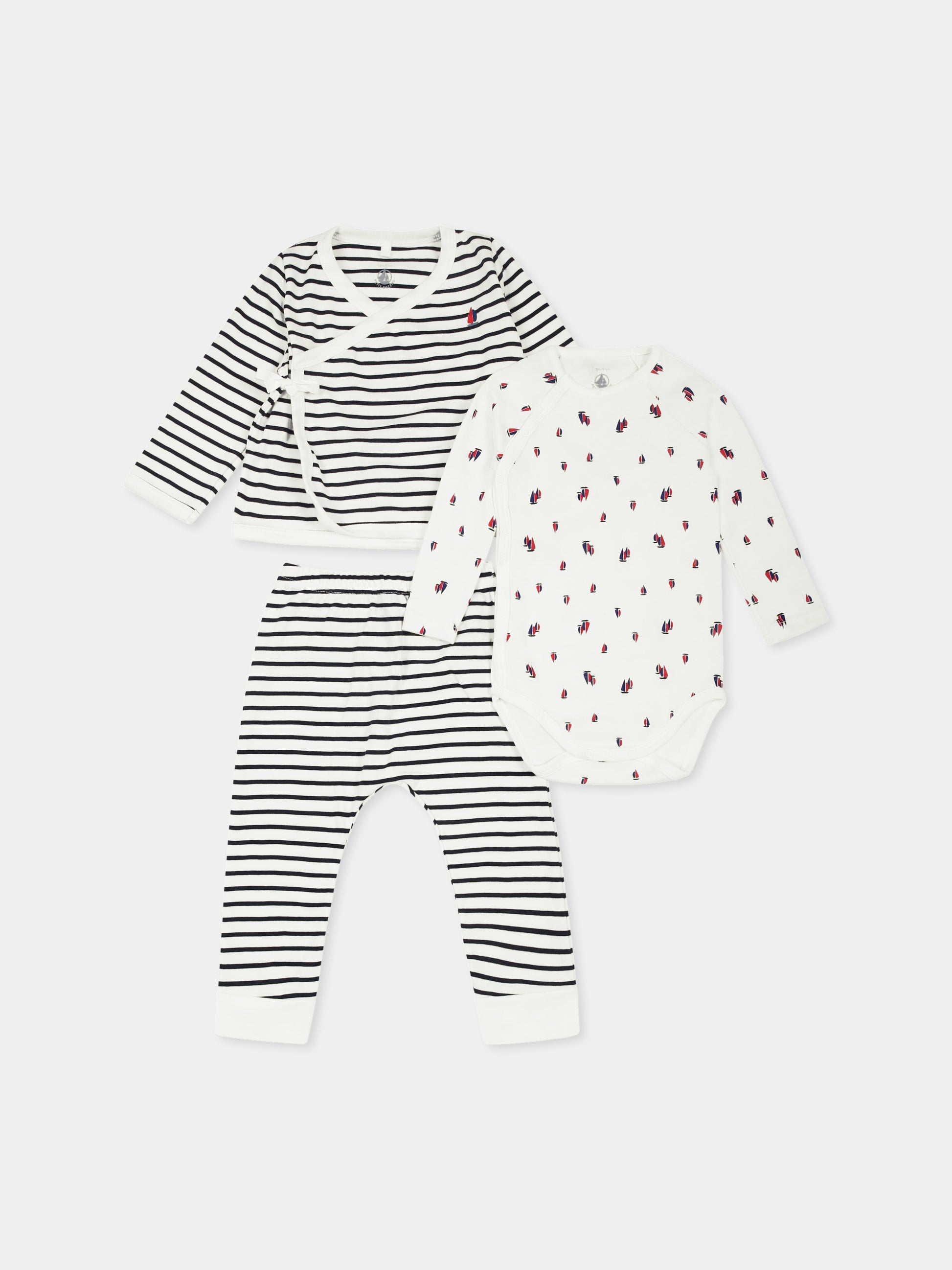 Completo nascita multicolor per neonati con barca a vela,Petit Bateau,A0BNA MARSHMALLOW/SMOKING 01