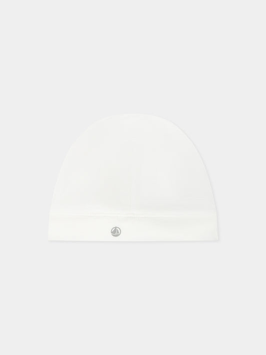 Cappello bianco per neonati con logo,Petit Bateau,A0AZW MARSHMALLOW 01