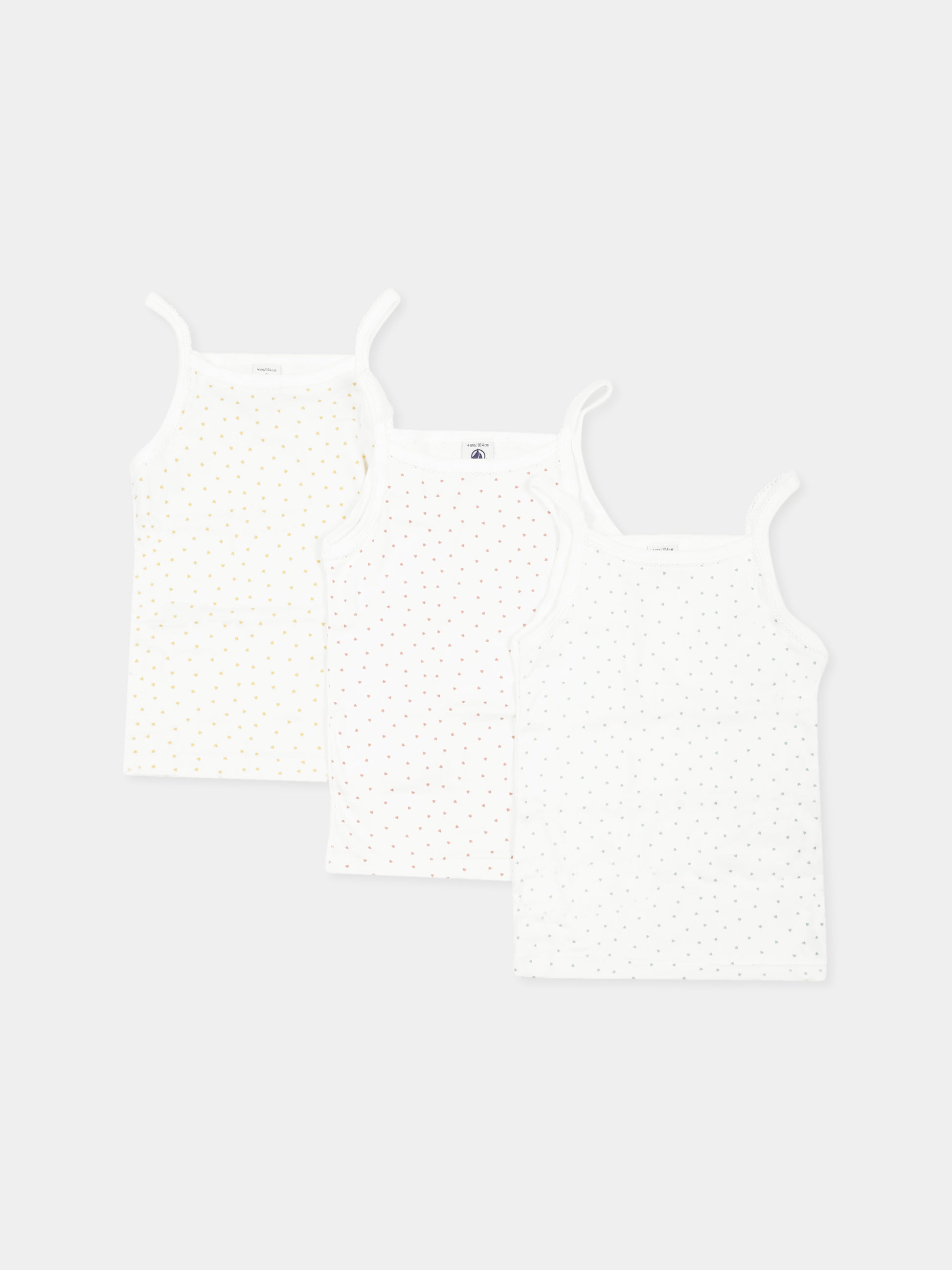 Set canottiere bianche per bambina con cuori,Petit Bateau,A0A47 VARIANTE 1 00