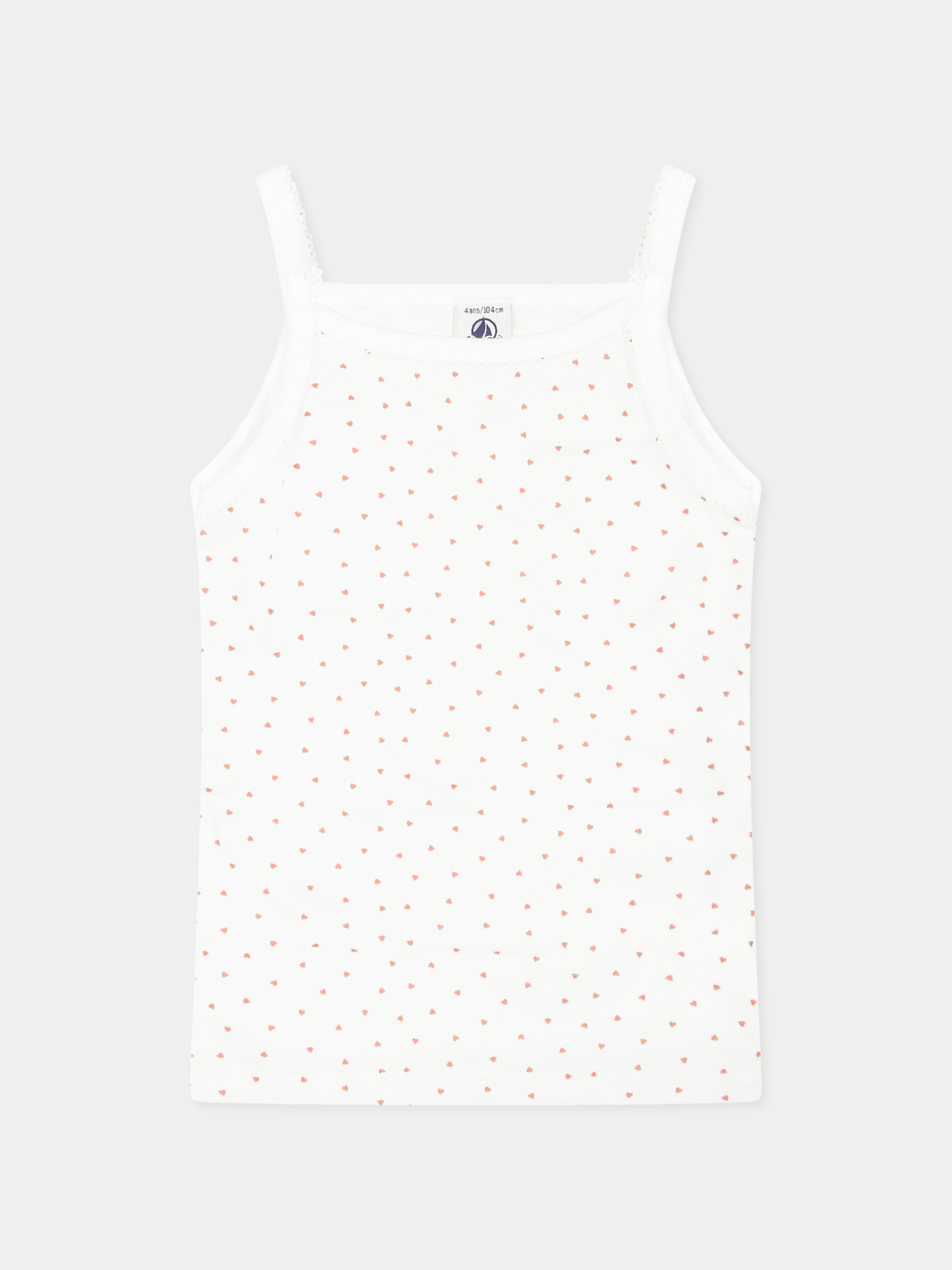 Set canottiere bianche per bambina con cuori,Petit Bateau,A0A47 VARIANTE 1 00