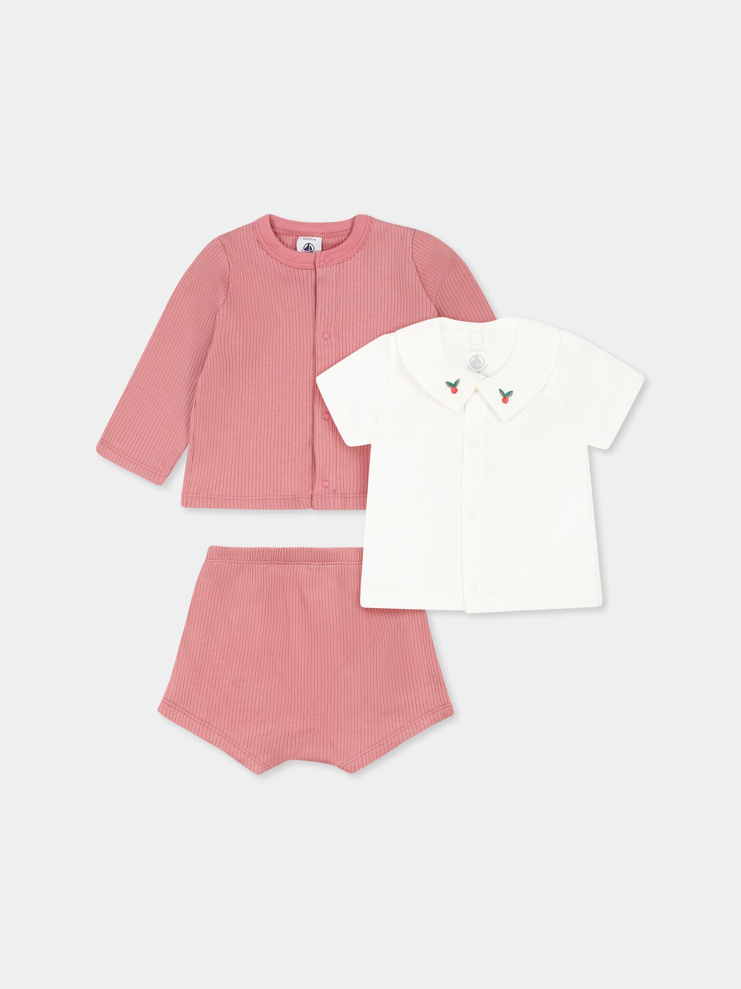 Completo rosa per neonata con ricami,Petit Bateau,A0CGP ROSEWOOD/MULTICO 01