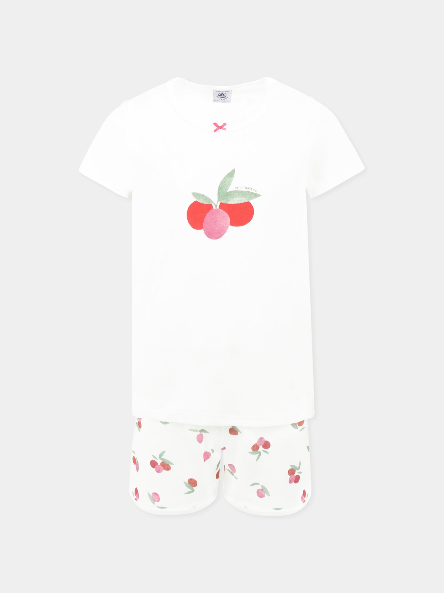 Pigiama bianco per bambina,Petit Bateau,A0D50 MARSHMALLOW/MULTICO 01