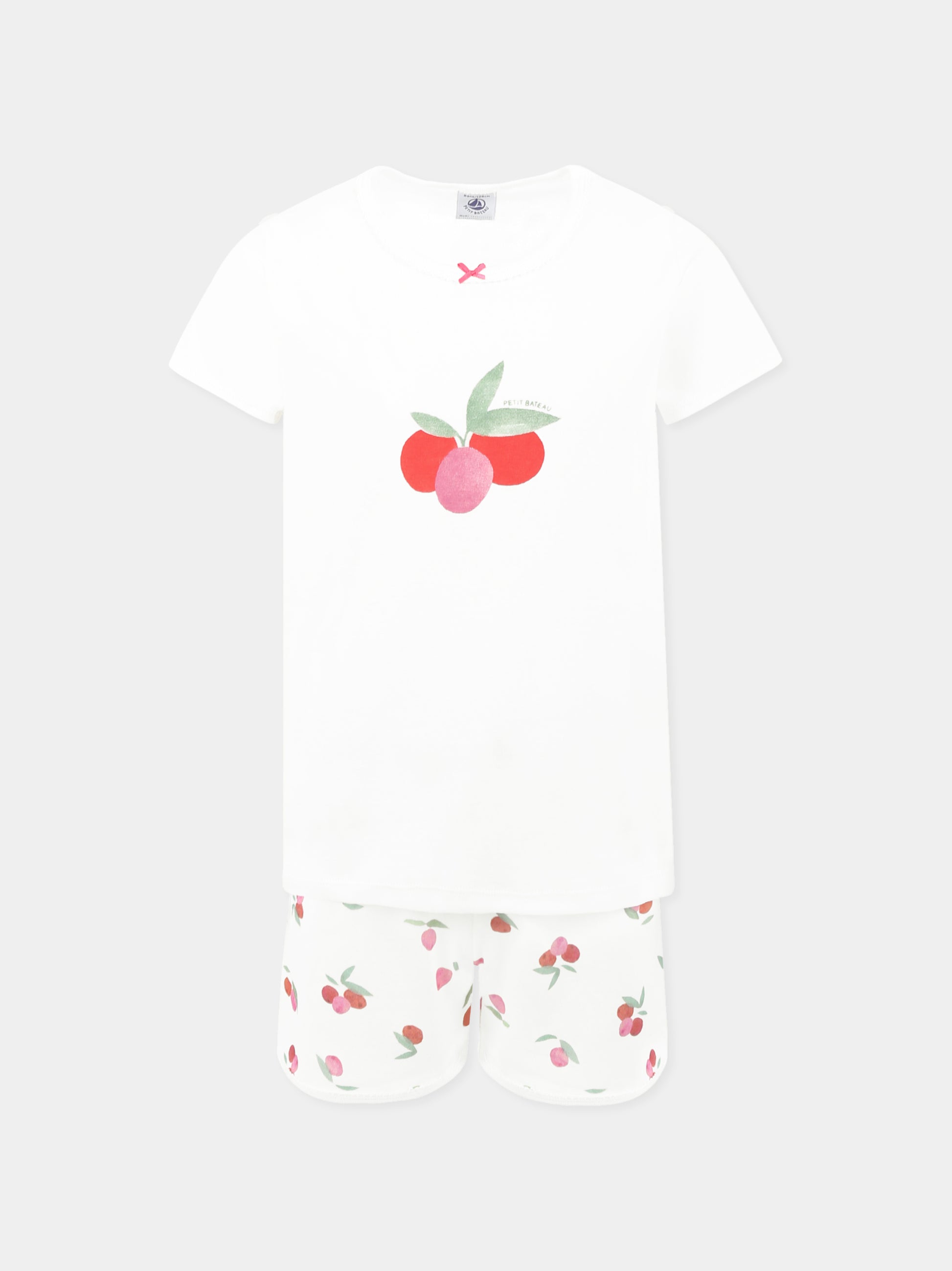 Pigiama bianco per bambina,Petit Bateau,A0D50 MARSHMALLOW/MULTICO 01