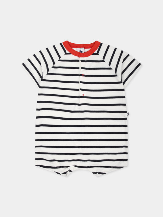 Pagliaccetto bianco per neonato con righe,Petit Bateau,A0CV3 MARSHMALLOW/SMOKING 01