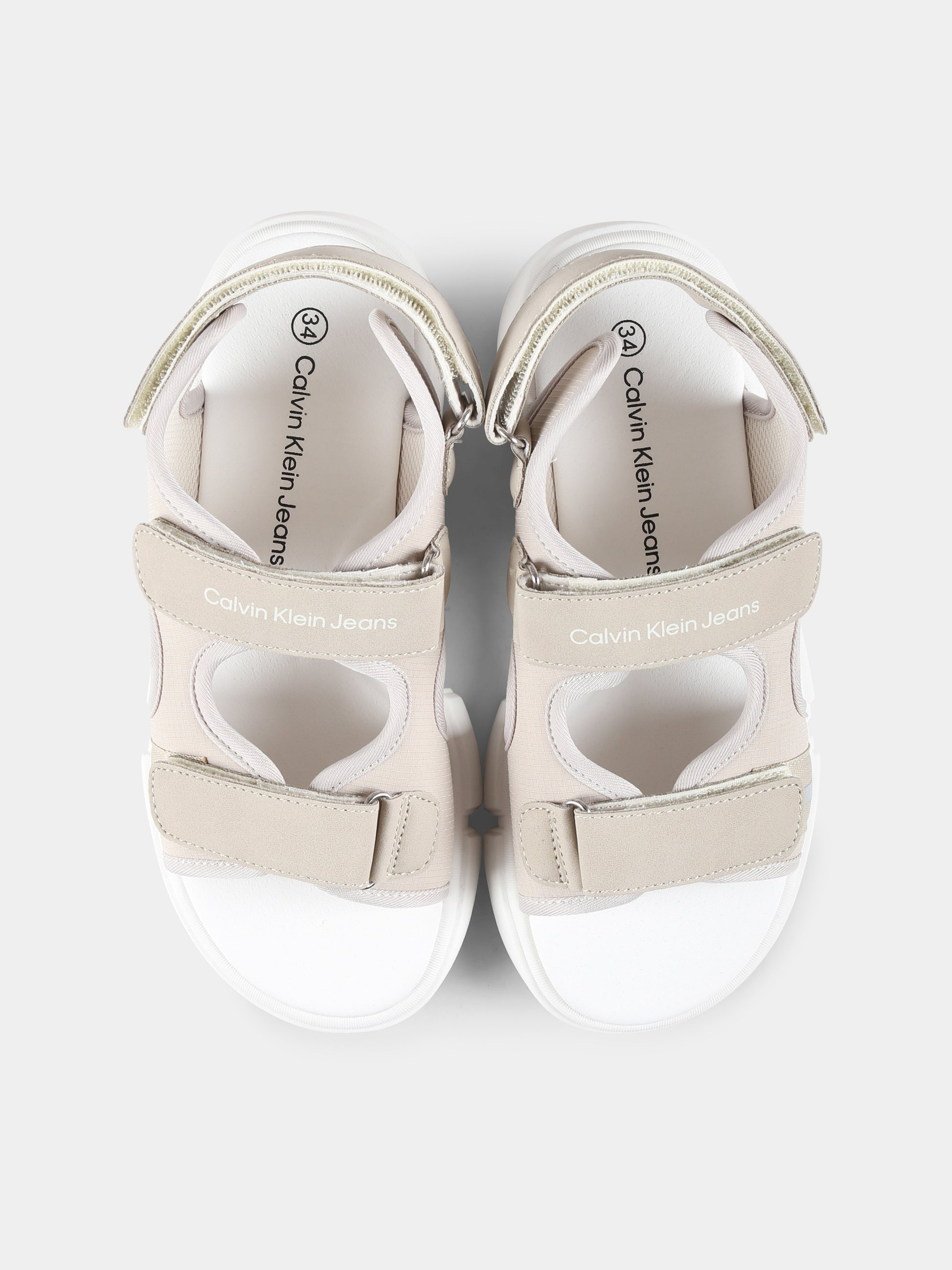 Sandali beige per bambini con logo,Calvin Klein Kids,V3B2 83024 1692503