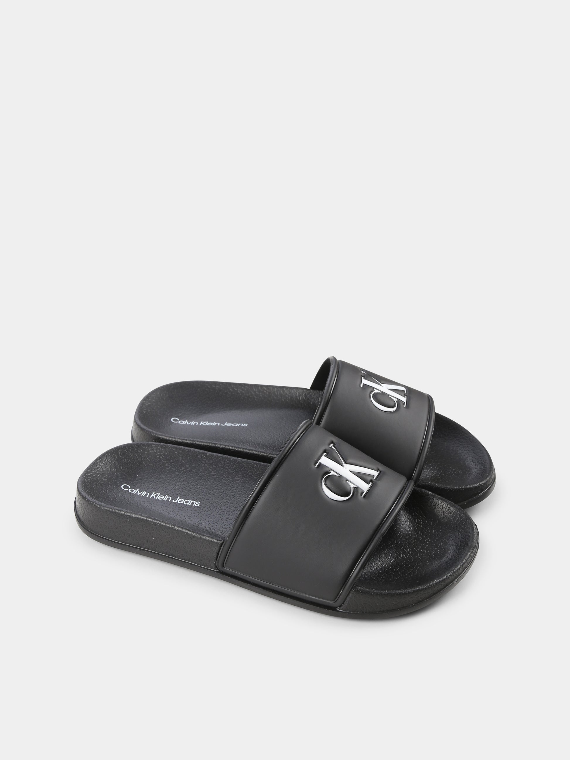 Ciabatte nere per bambini con logo,Calvin Klein Kids,V3X0 83032 1172999