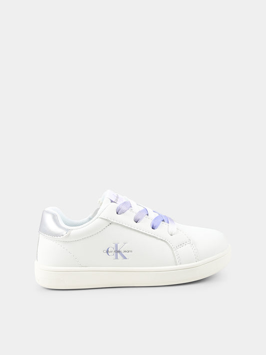 Sneakers bianche per bambina con logo,Calvin Klein Kids,V1A9 82009 1355X025