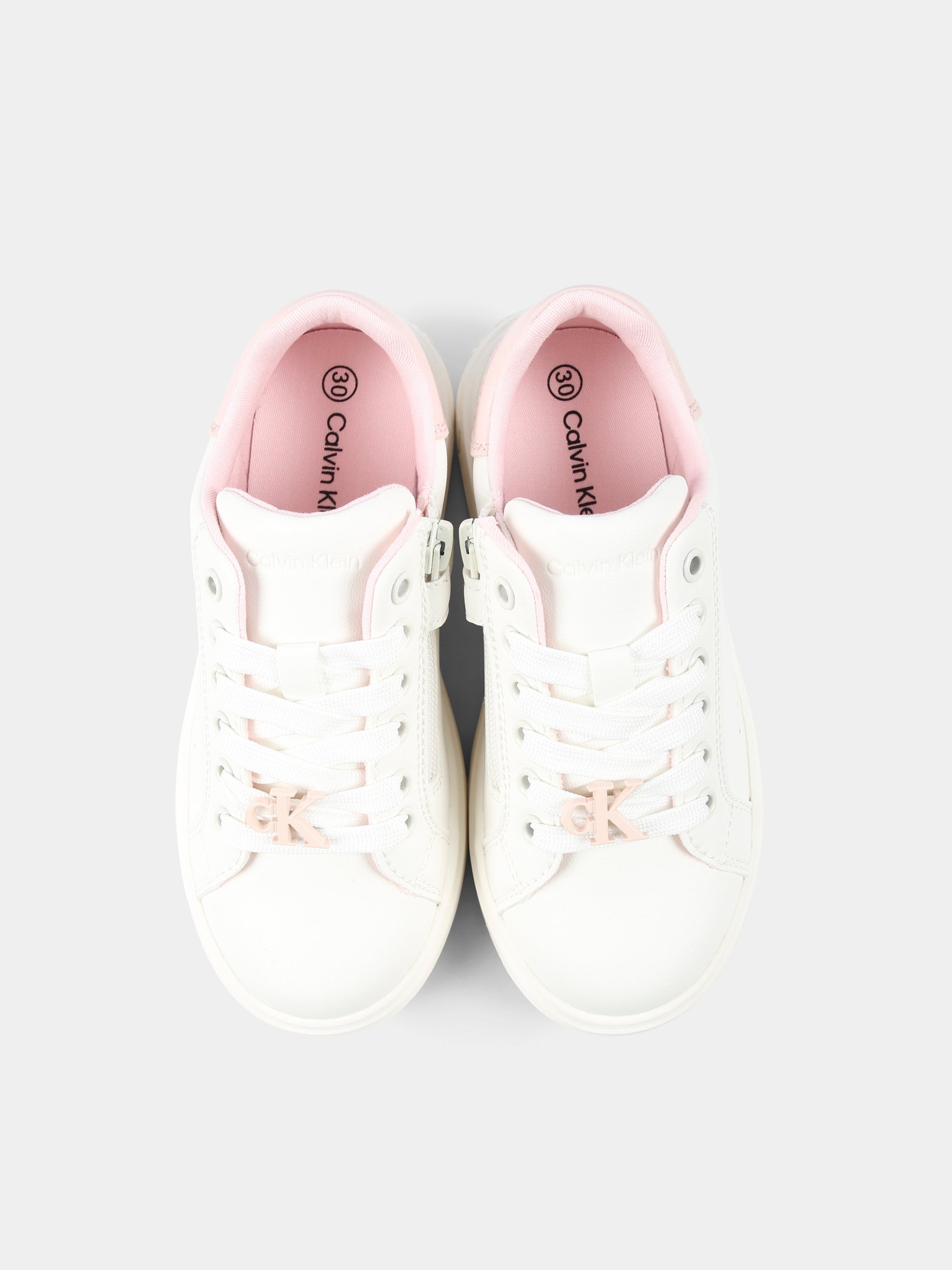 Sneakers avorio per bambina con logo,Calvin Klein Kids,V3A9 82015 1355A704
