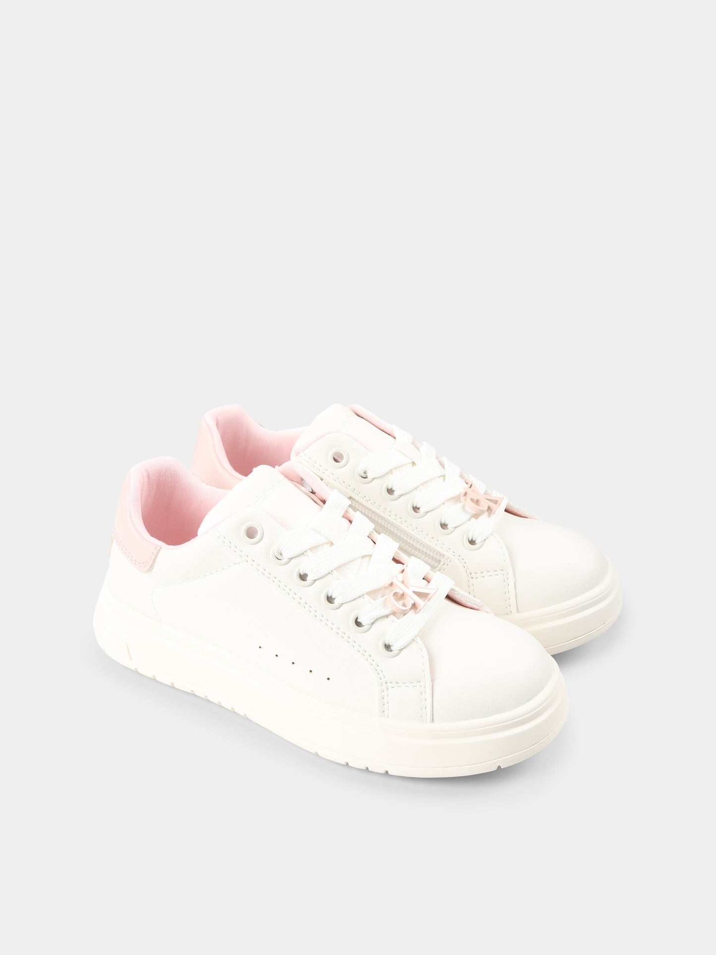 Sneakers avorio per bambina con logo,Calvin Klein Kids,V3A9 82015 1355A704