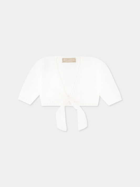 Cardigan avorio per neonata con fiocco,La Stupenderia,SCSC52802 O23