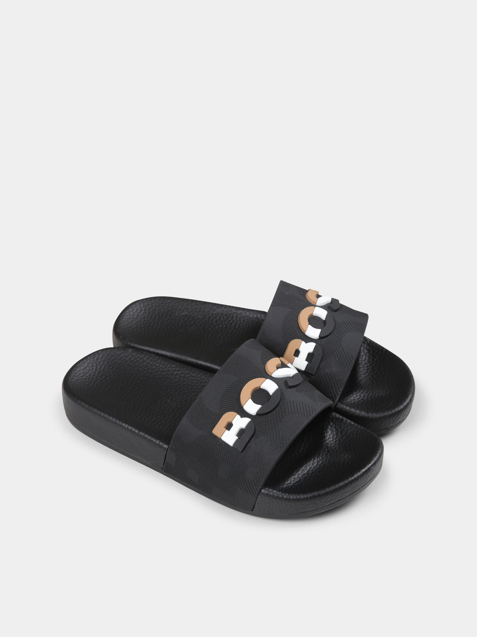 Ciabatte nere per bambino con logo,Boss,J52269 09B