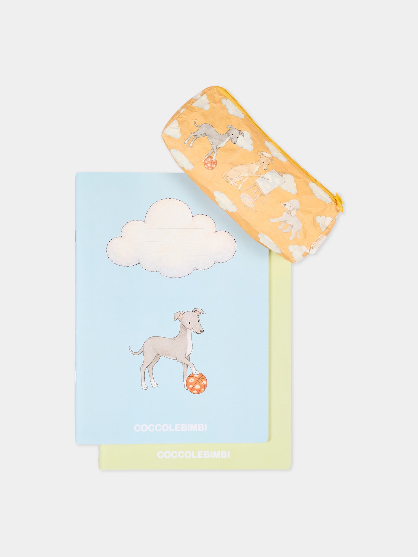 Set di 2 quaderni e astuccio stampa cani