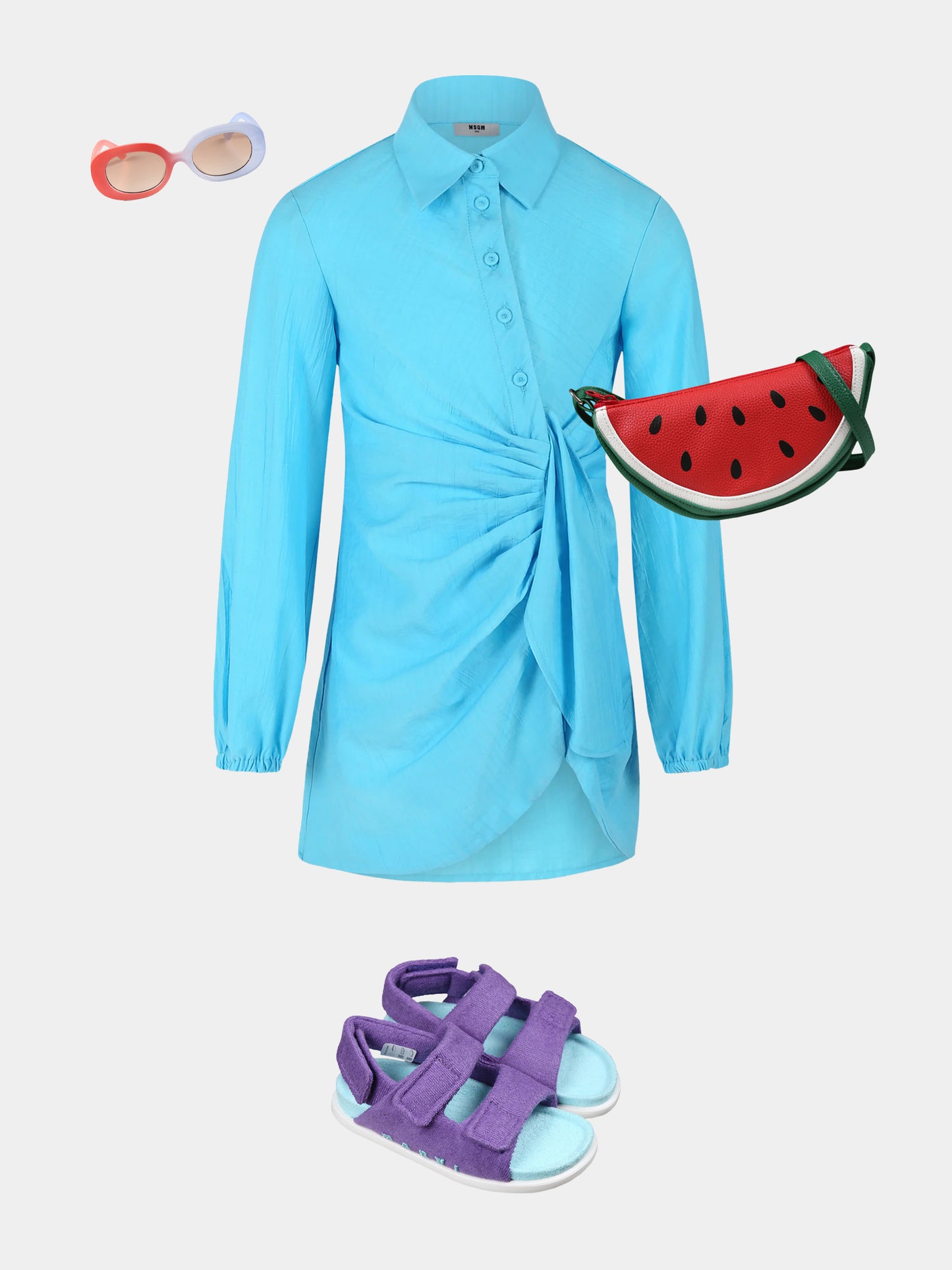 Light blue dress for girl with logo