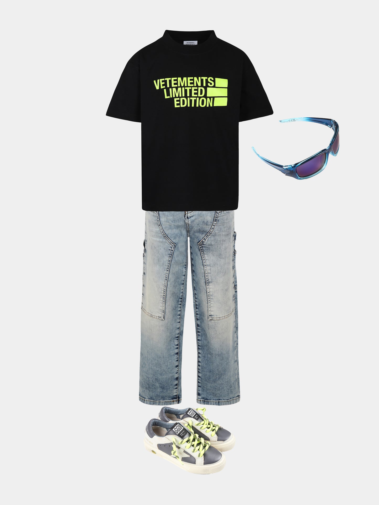 Black T-shirt for kids with neon yellow logo
