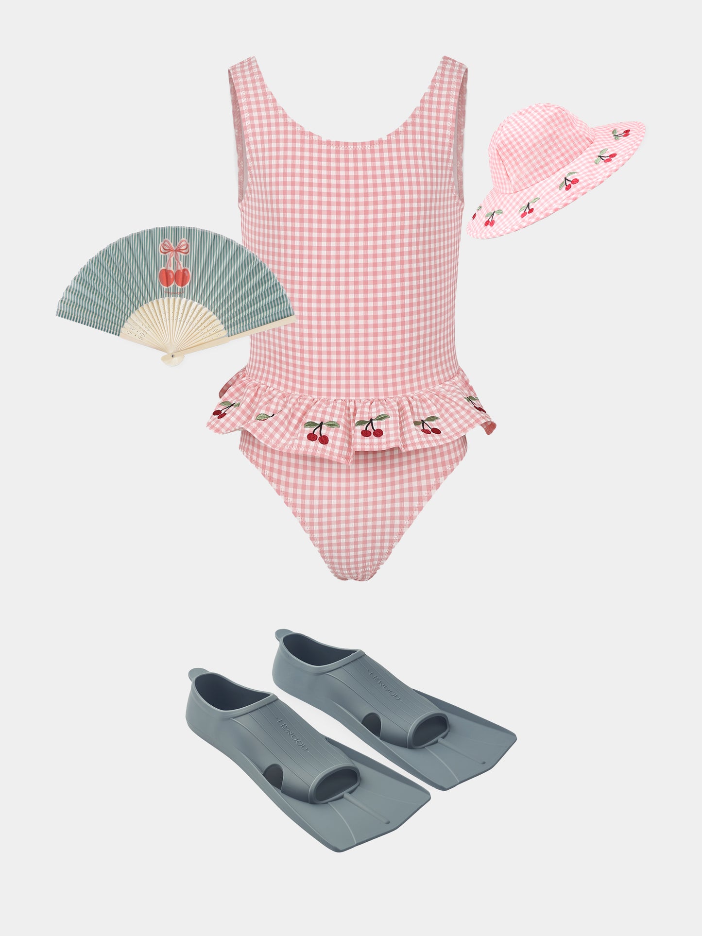 Pink swimsuit for girl with cherries
