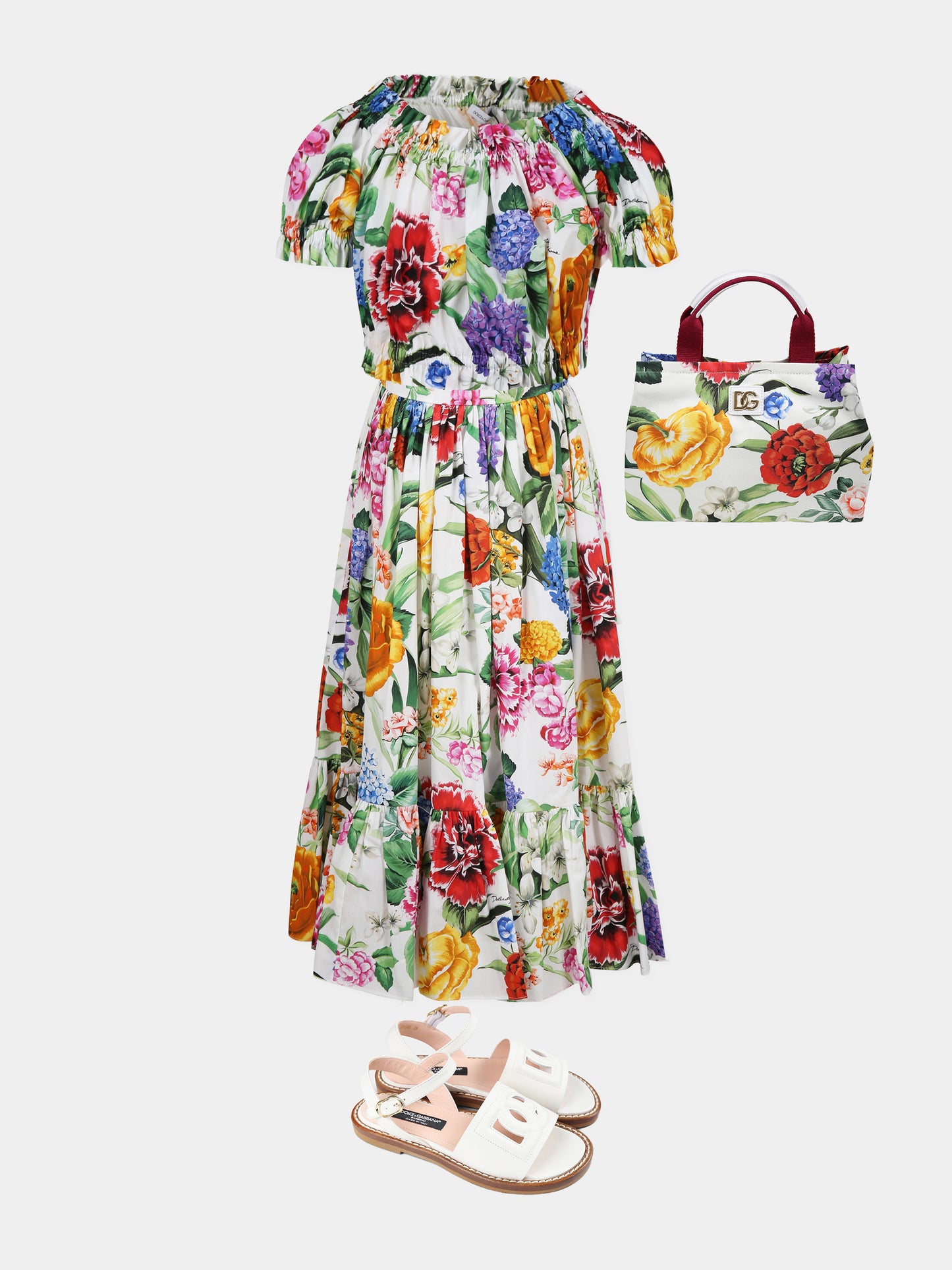 White bag for girl with flowers and logo