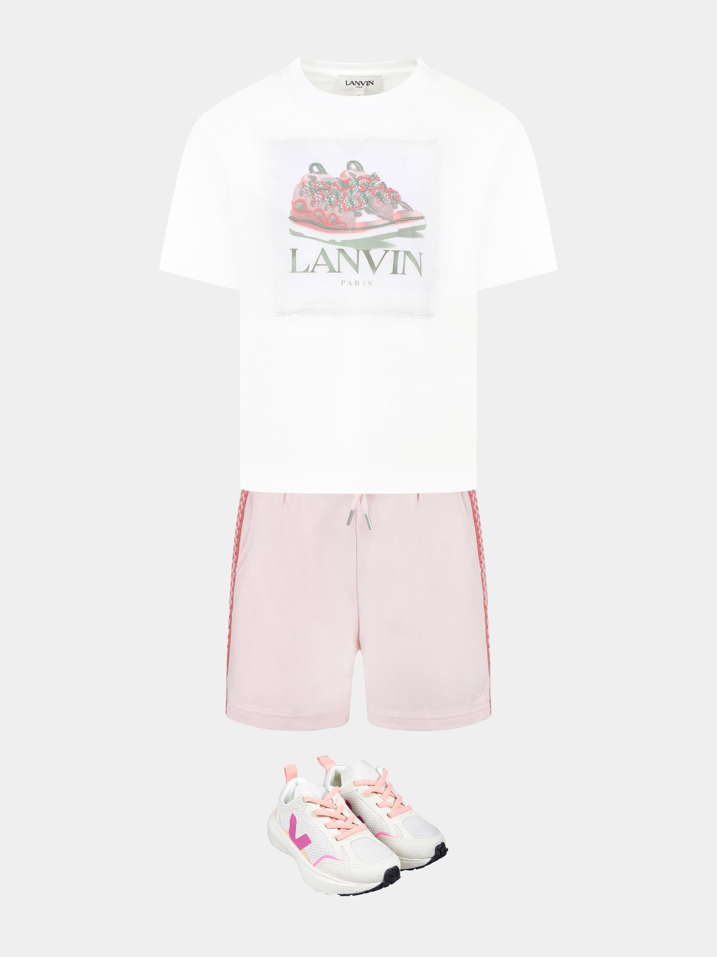 White t-shirt for girl with sneakers print