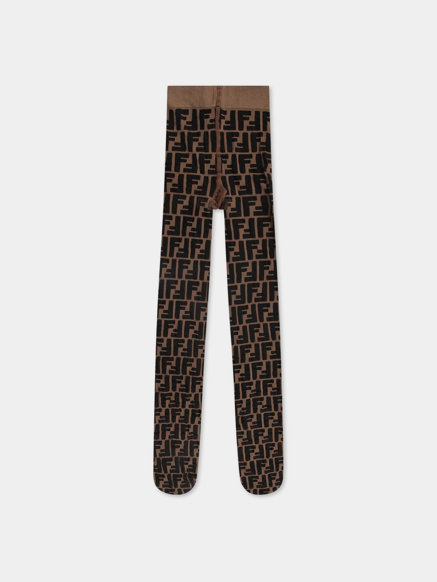 Collant nocciola per bambina con doppie FF,Fendi Kids,JFN023 A2M7 F15B6