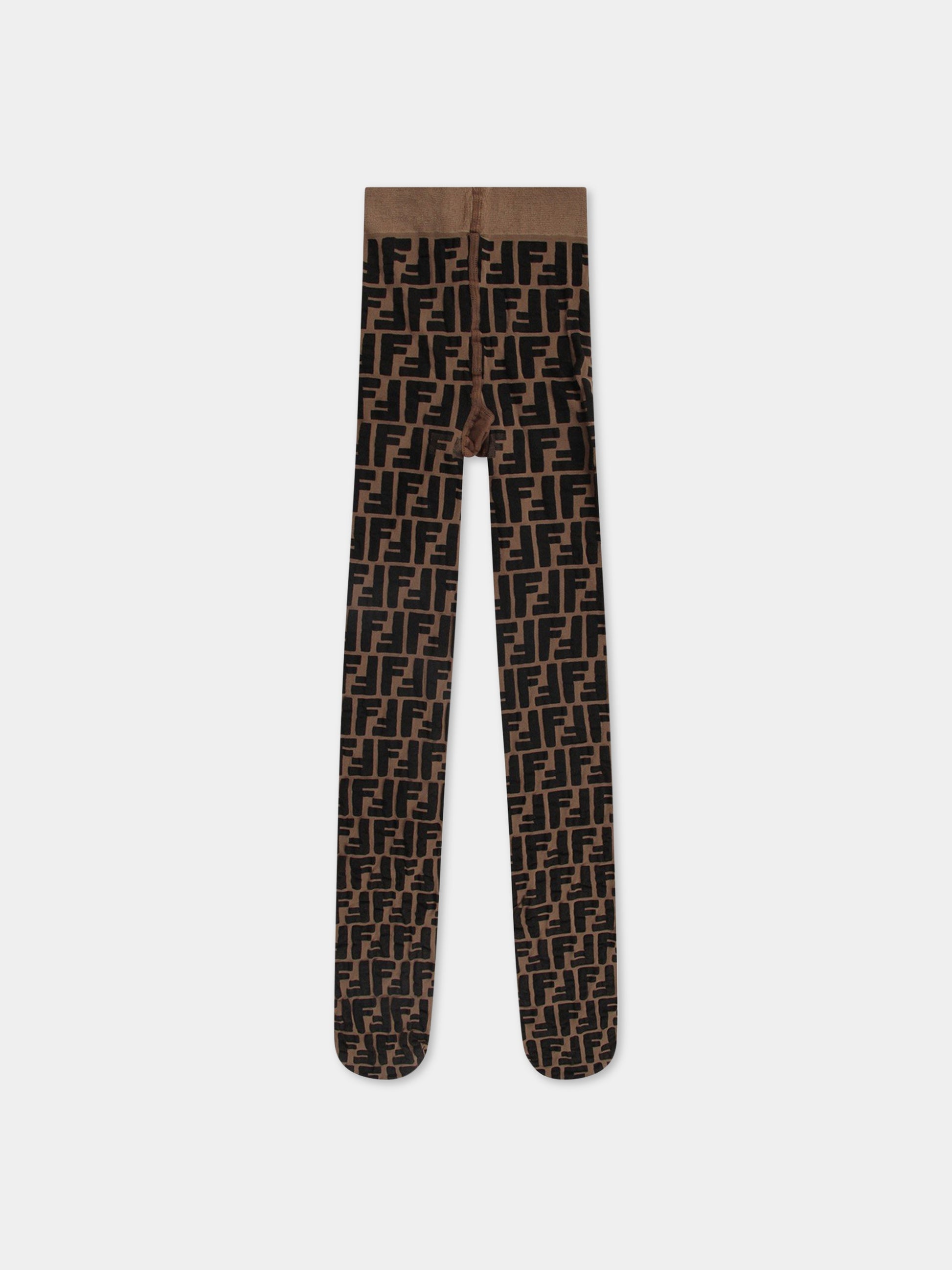 Collant nocciola per bambina con doppie FF,Fendi Kids,JFN023 A2M7 F15B6