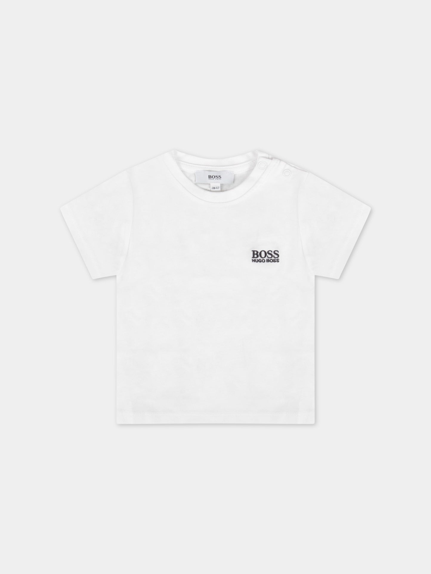 T-shirt bianca per neonato con logo blu,Hugo Boss,J05P01 10B