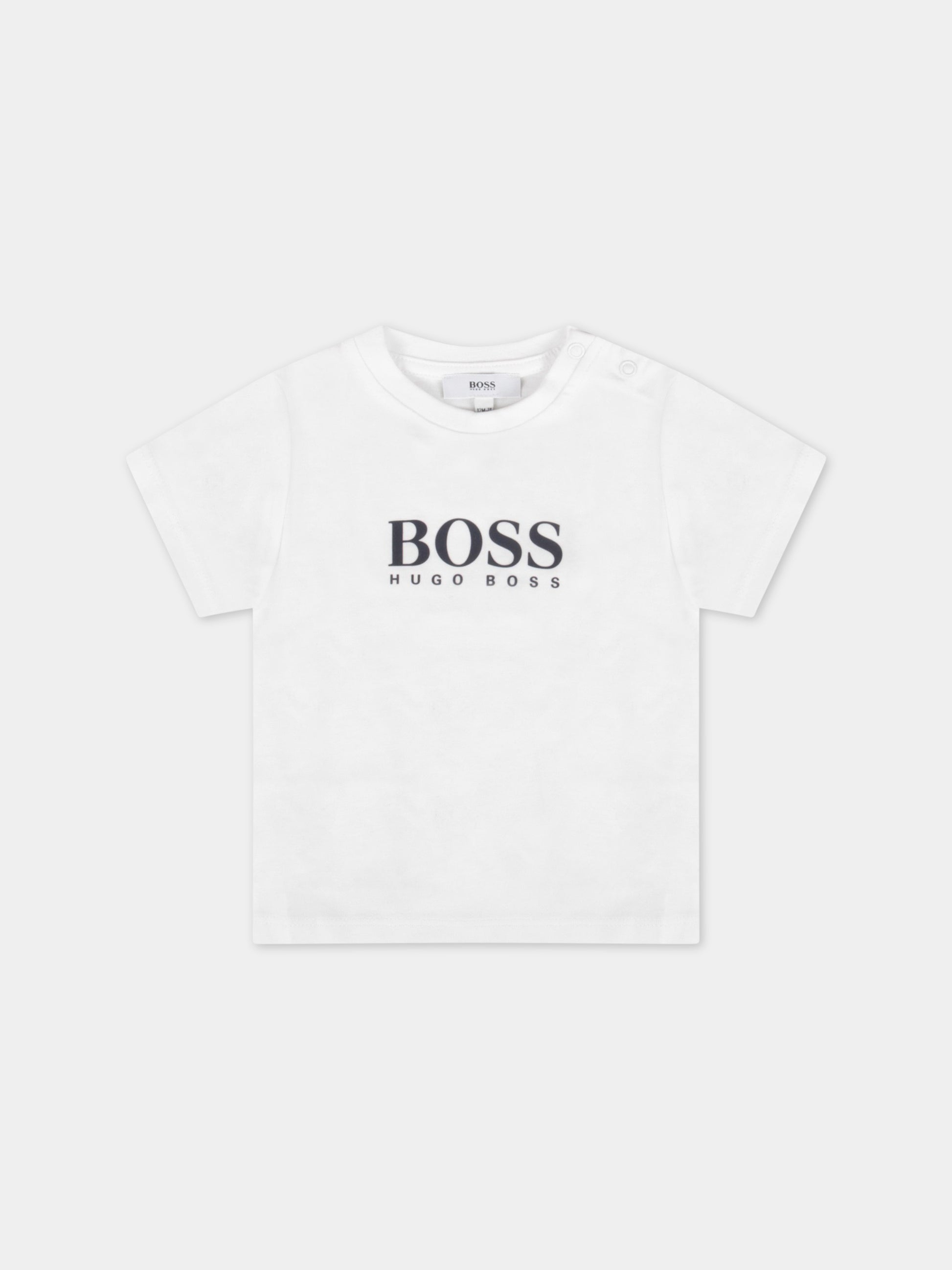 T-shirt bianca per neonato con logo,Hugo Boss,J05P07 10B