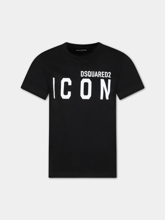 T-shirt nera per bambini con logo,Dsquared2,DQ048S D002F DQ900