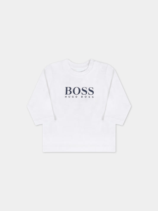 T-shirt bianca per neonato con logo,Hugo Boss,J05P10 10B