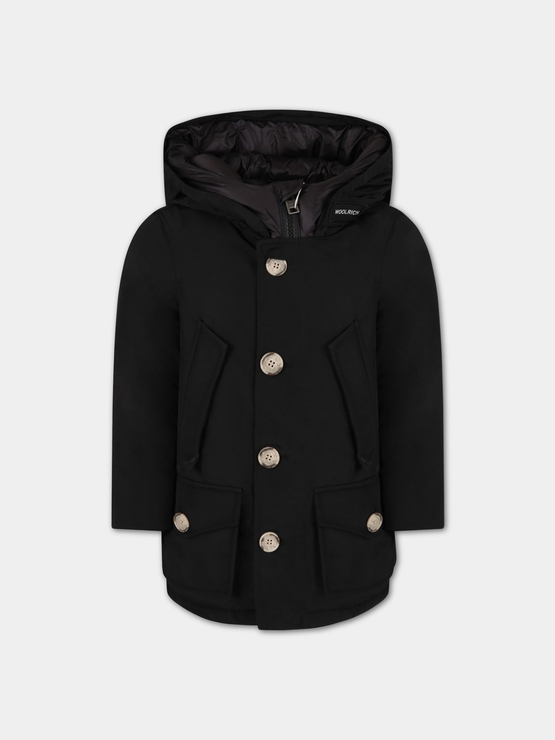 Piumino nero per bambino con logo,Woolrich Kids,CFWKOU0188MRUT0641 BLK