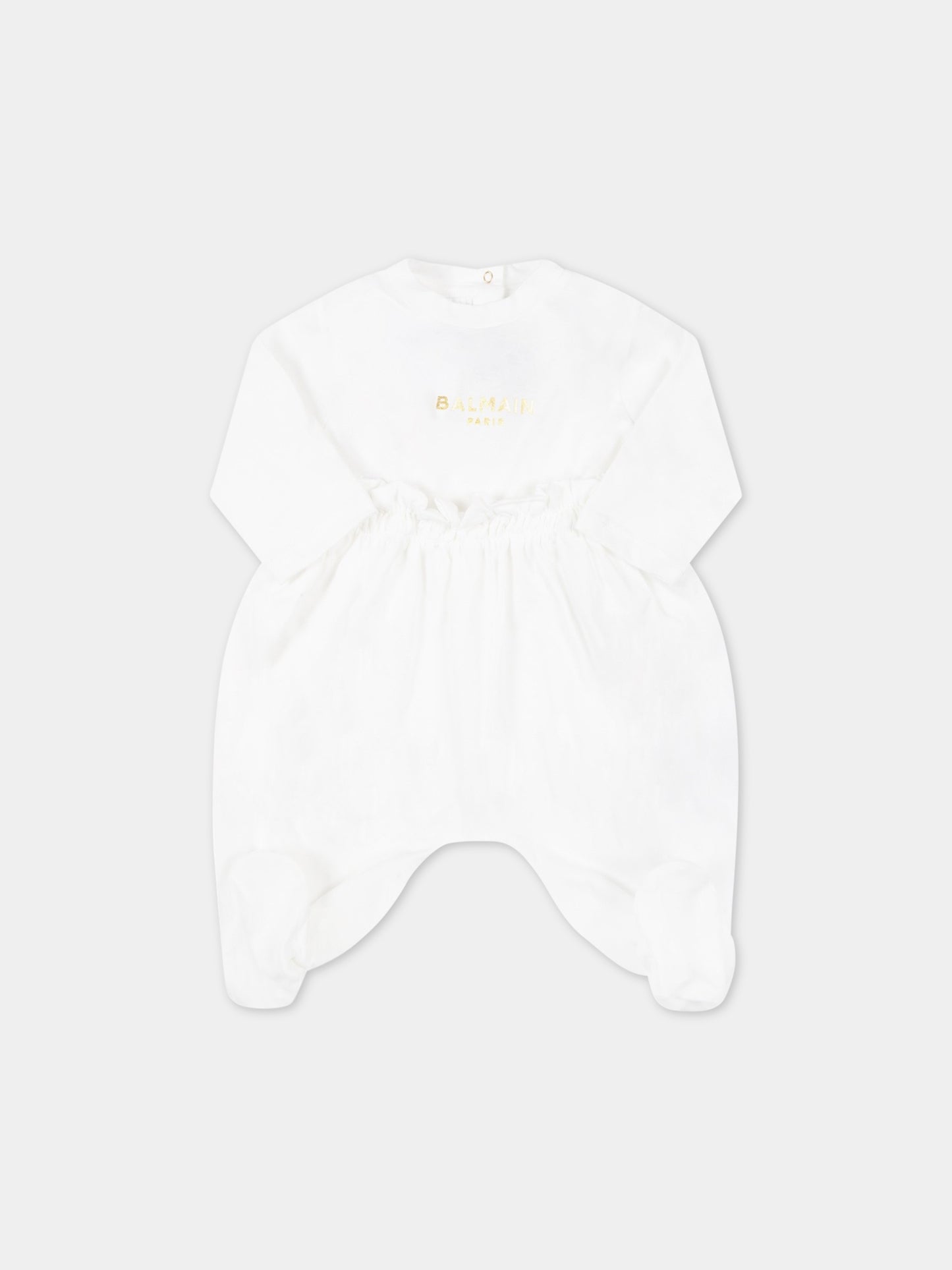 Set bianco per neonata con logo dorato,Balmain Kids,6Q8860 J0006 100