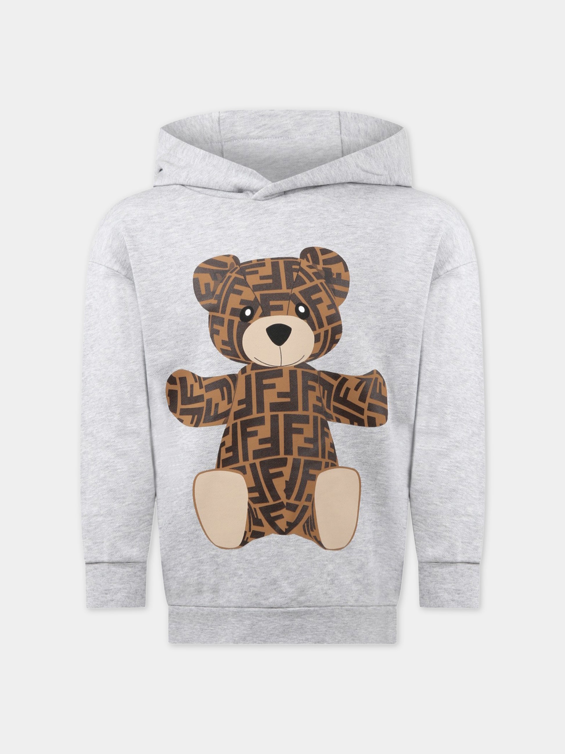 Felpa grigia per bambini con iconico Teddy Bear,Fendi Kids,JUH049 5V0 F0WG5