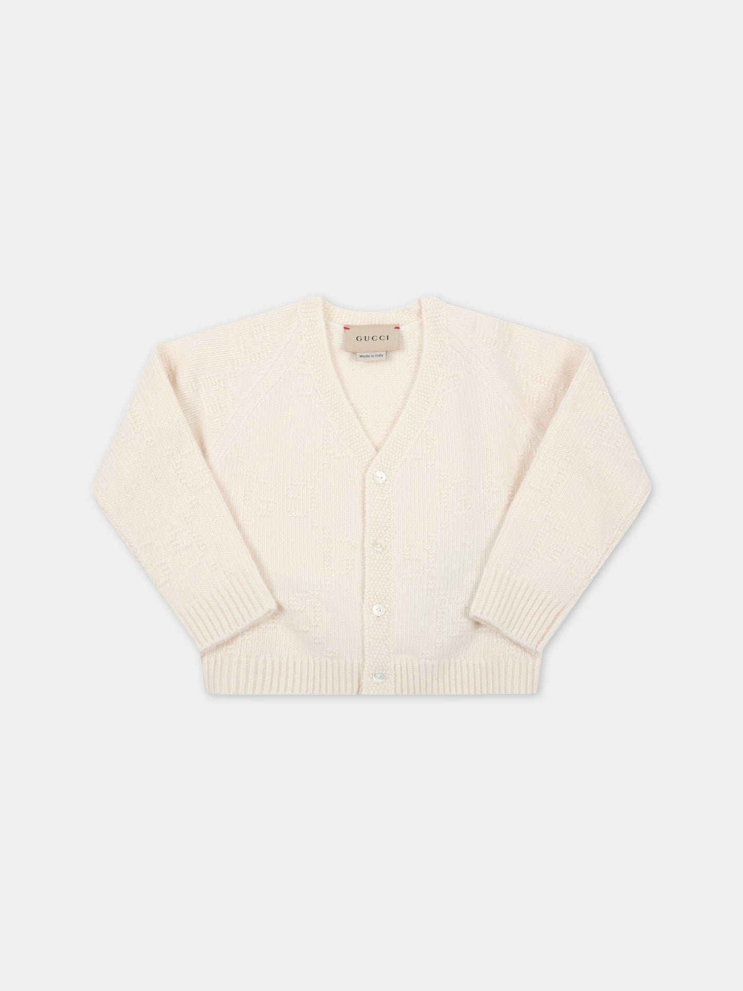 Cardigan bianco per neonati con motivo GG,Gucci Kids,699327 XKB5X 9166