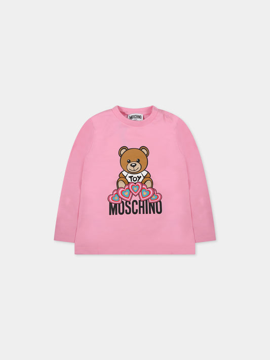 T-shirt fucsia per neonata con teddy bear,Moschino Kids,MDO00C LBA11 50879