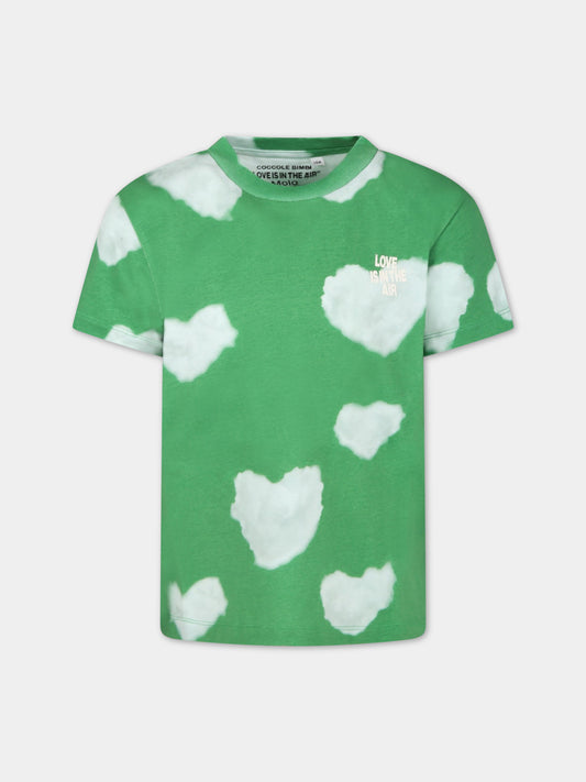 T-shirt verde per bambini con iconiche nuvole bianche,Rainbow Clouds,ROXO 6707