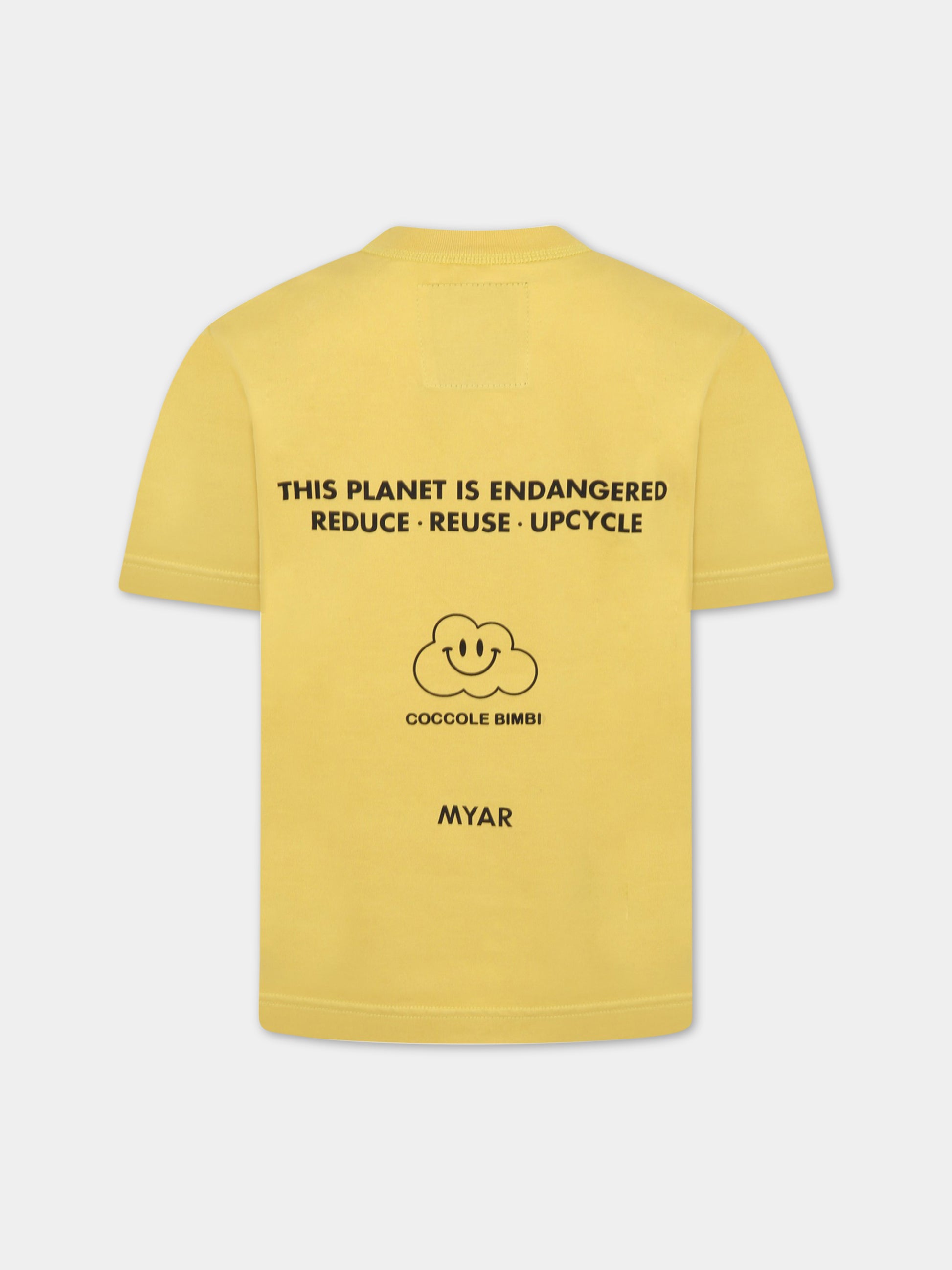 T-shirt gialla per bambini con stampa grigia e loghi,Myar X Coccolebimbi,MY0018 MY013 MY201-4