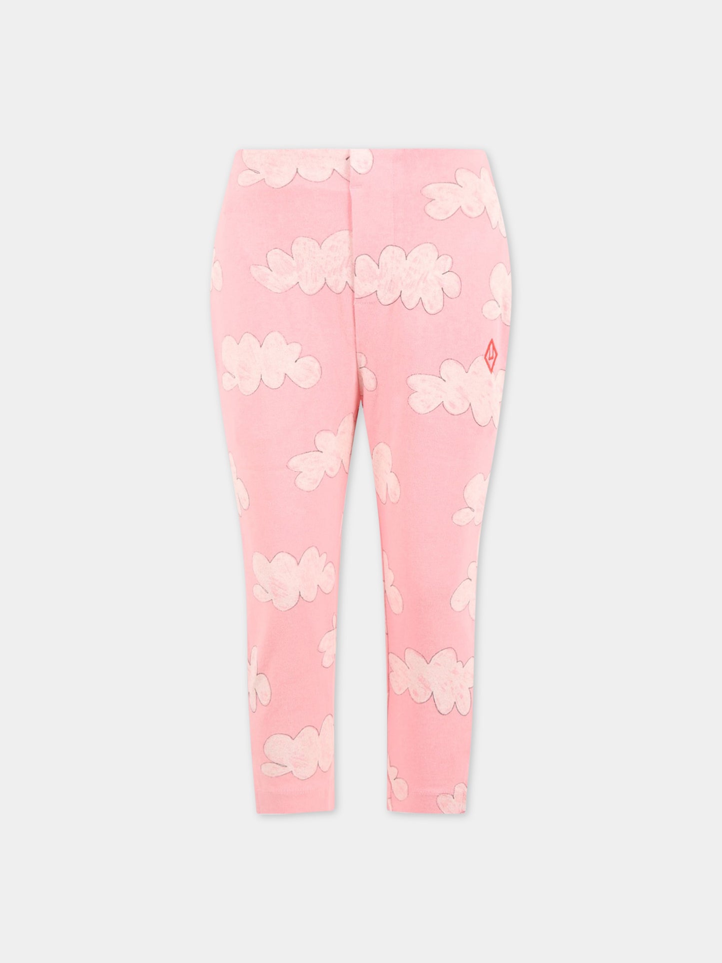 Pantaloni rosa da tuta per bambina con nuvole e logo rosso,The Animals Observatory,S23024 152